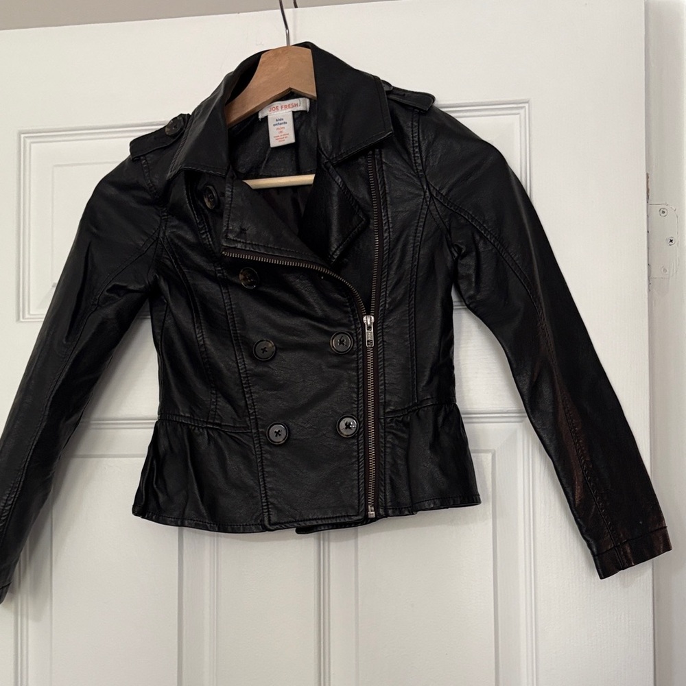 Joe Fresh Black Double-Breasted Leather Jacket